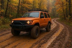 All-terrain vehicle navigating rugged Midwest landscape for off-roading adventure