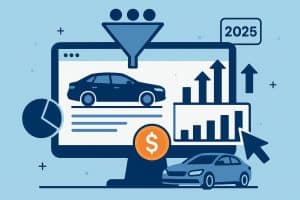 Car dealership website dashboard showing conversion rate analytics and optimization tools