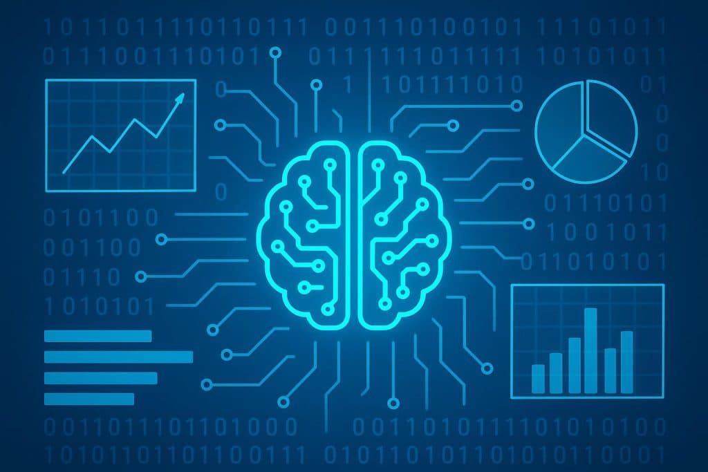 Artificial intelligence data visualization with digital charts and analytics graphics