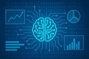 Artificial intelligence data visualization with digital charts and analytics graphics