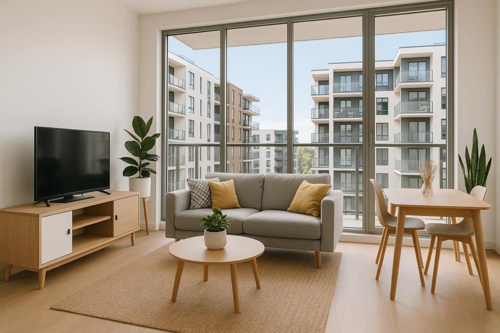 Why a Condo is the Best Home for New Small Families Modern condo building exterior with green landscaping, ideal home for new small families