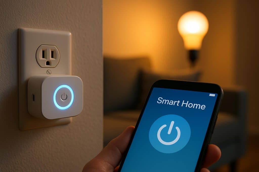 Smart home devices seamlessly controlling lights, thermostat, and appliances in a modern living room