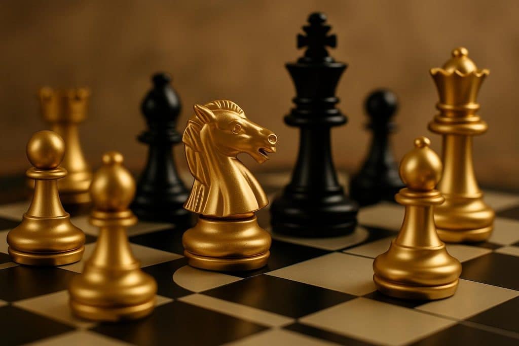 Chess pieces arranged on a board highlighting the strategic and cognitive benefits of chess