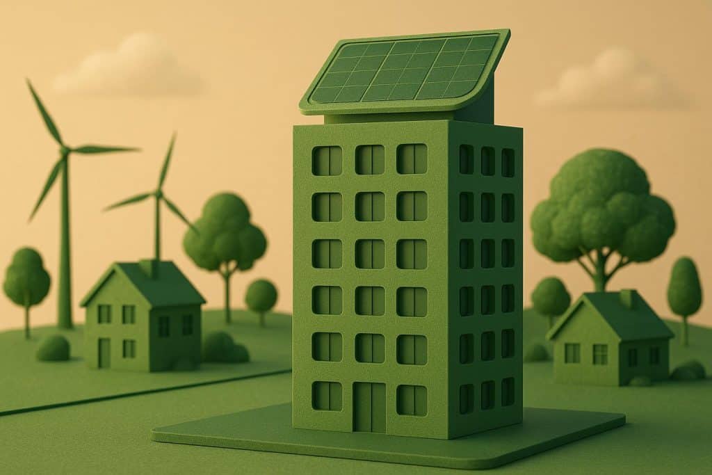 Eco-friendly modern building representing sustainability in real estate development