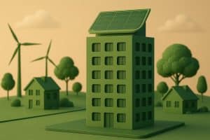 Eco-friendly modern building representing sustainability in real estate development