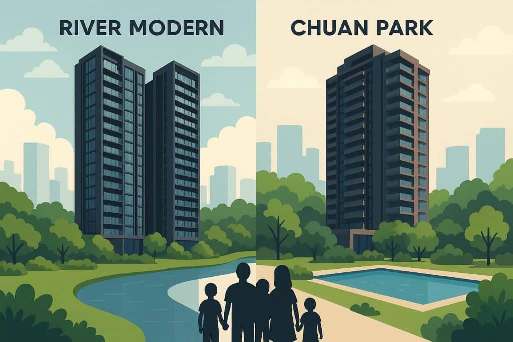 Comparison of River Modern and Chuan Park residential options for families with children