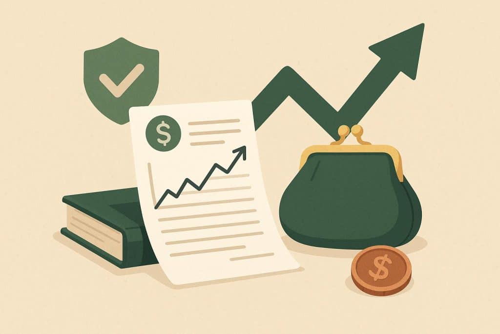 Open notebook with financial charts, pen, and calculator symbolizing personal finance confidence