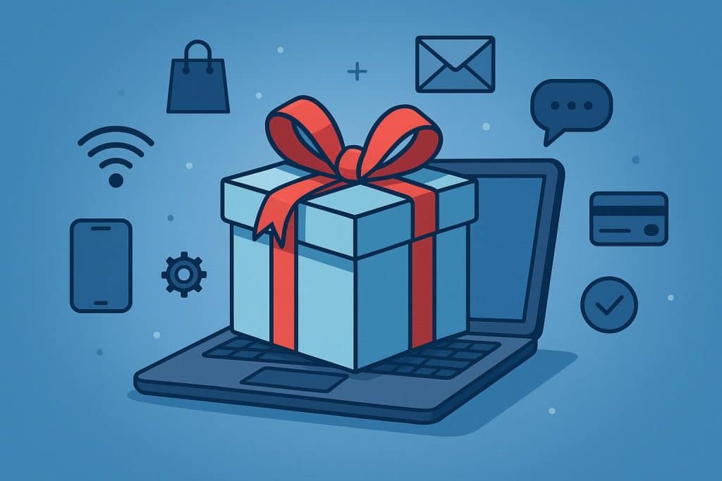 Corporate employee receiving digital gift card on smartphone, symbolizing tech-driven gifting