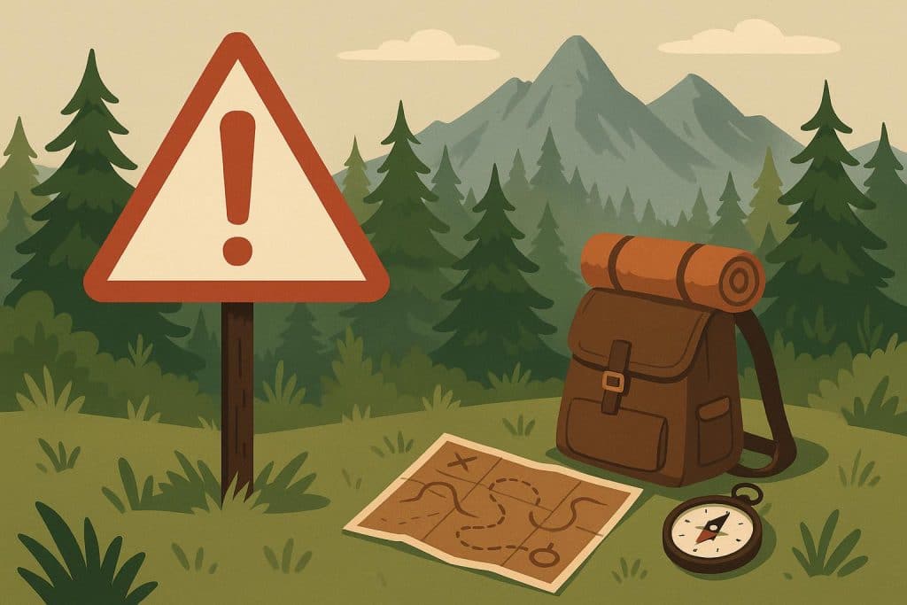 Hiker navigating forest trail, illustrating common wilderness safety myths and hiking risks