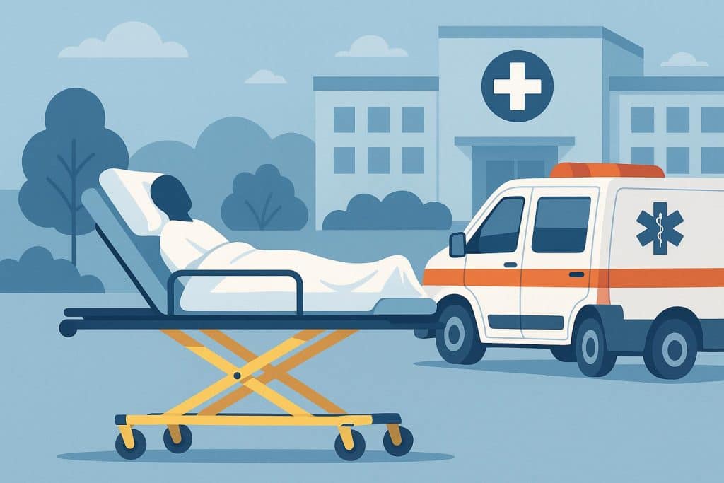Ambulance transporting patient to hospital, illustrating impact of patient transport on outcomes