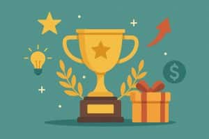 Employee receiving a trophy and gift card to illustrate effective workplace reward strategies