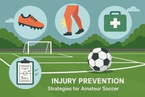 Soccer player demonstrating warm-up exercises for injury prevention on the field