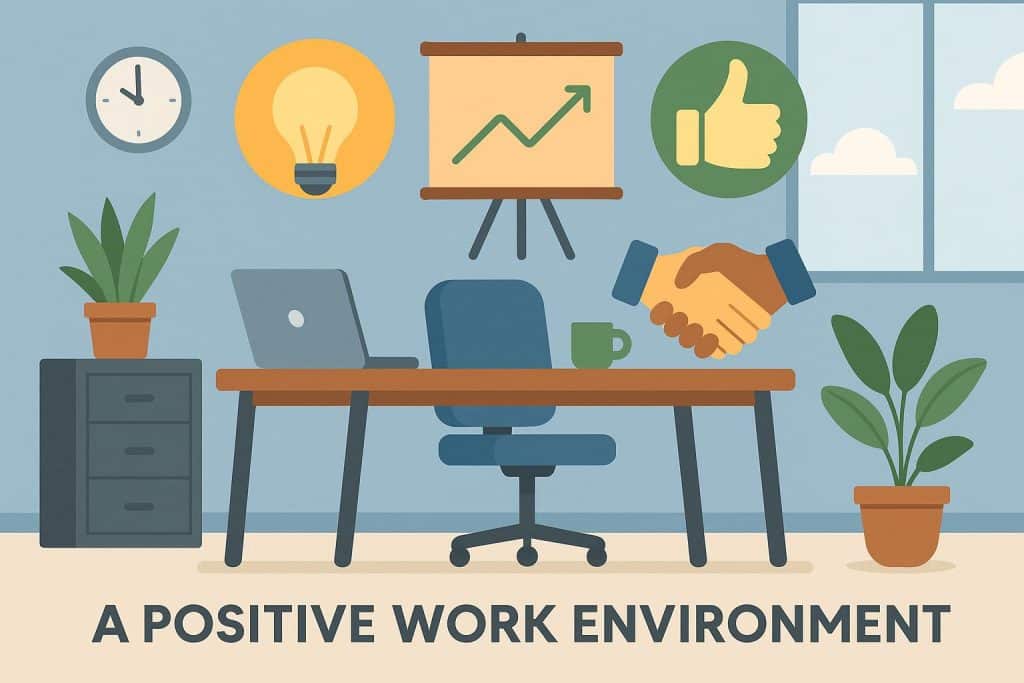 Bright, collaborative office space symbolizing trust, communication, and a positive work environment