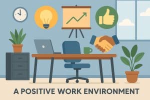 Bright, collaborative office space symbolizing trust, communication, and a positive work environment