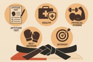 Various martial arts gear, including gloves, belts, and uniforms, arranged on a training mat