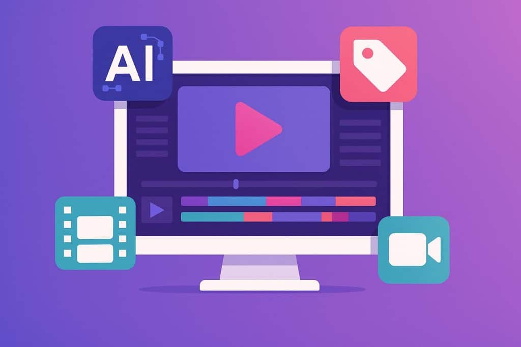 Best AI Video Generators of 2026 (Free & Paid) Various AI video generator logos displayed on digital screens, representing top software tools