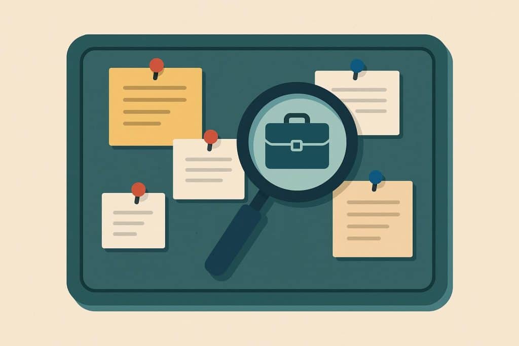 Magnifying glass over job listings symbolizing job search and finding the right career opportunity