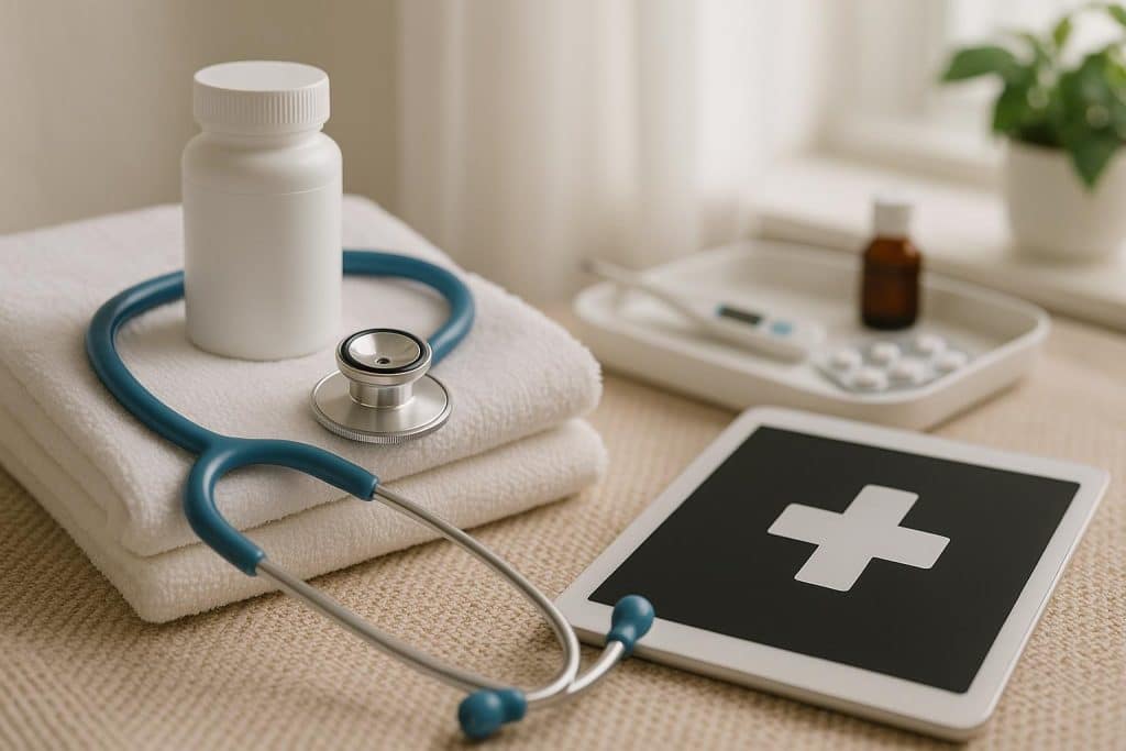 Nurse assisting senior with medication at home highlighting personalized healthcare support