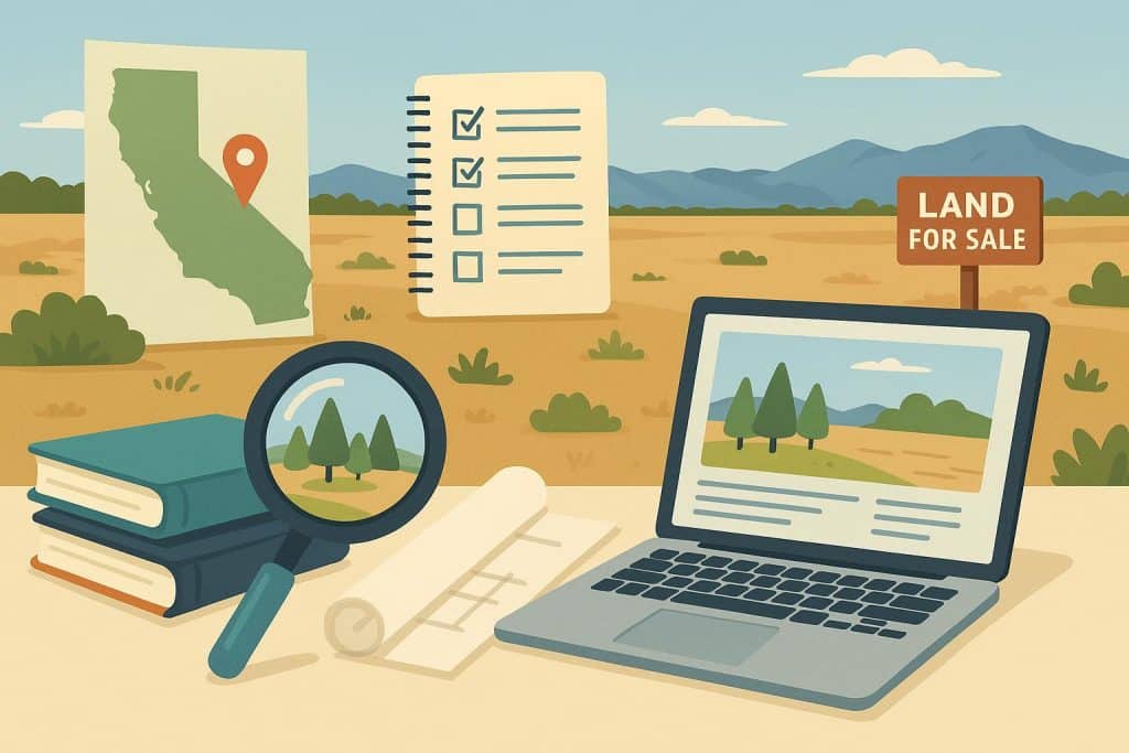 10 Details Worth Researching Before You Buy Land For Sale In California Aerial view of California land plots with greenery and mountains, ideal for real estate research