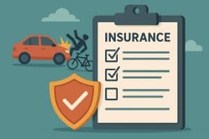 Accident insurance policy documents, medical bills, and safety helmet illustrating insurance importance